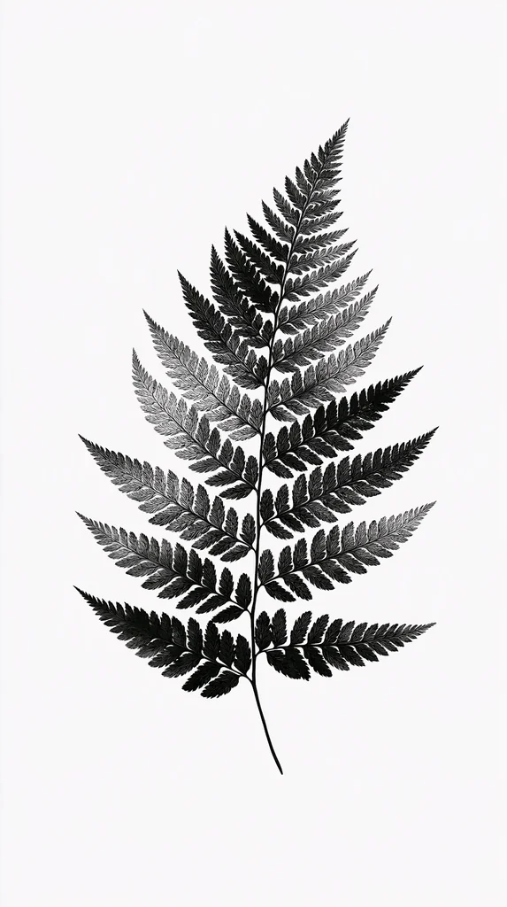 Black and white fern silhouette with tonal gradient