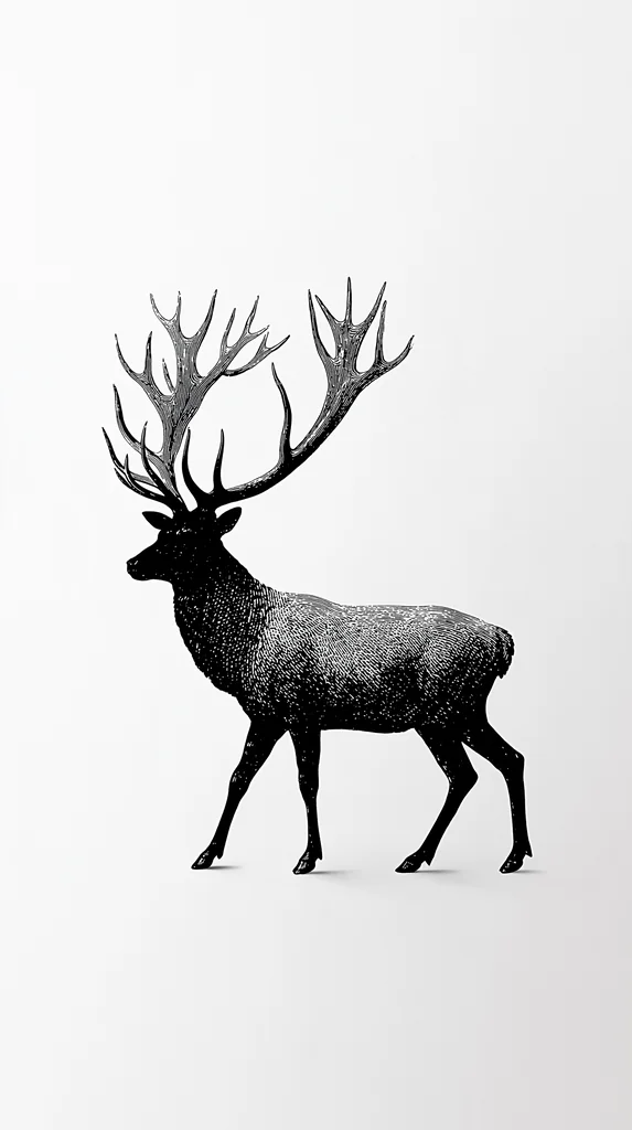 Stag with branching antlers, engraved silhouette