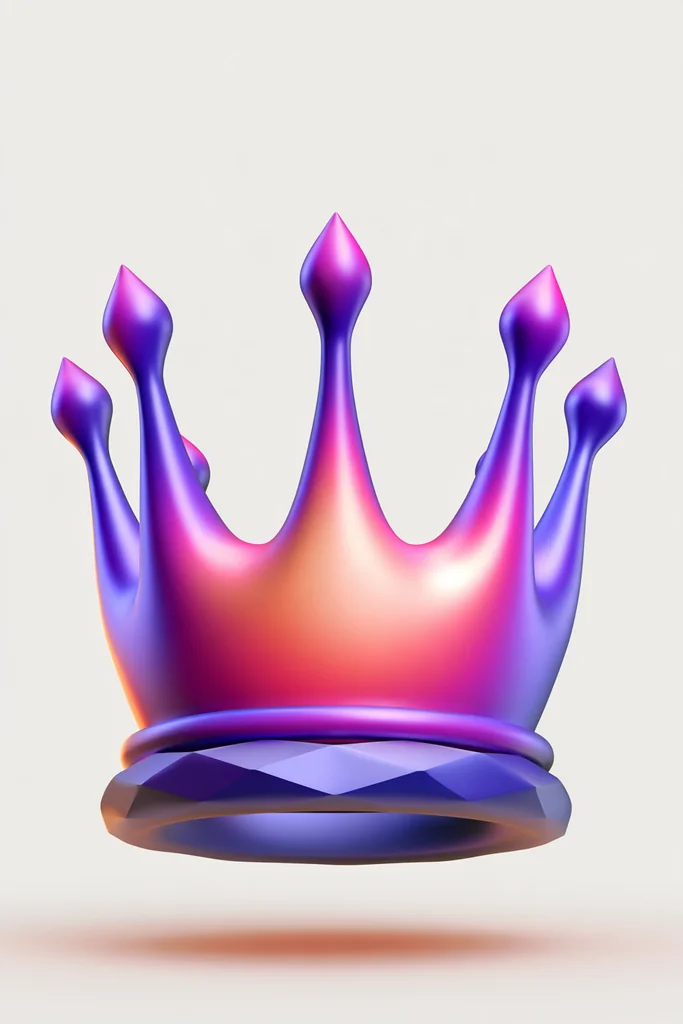Glossy 3D crown icon on a geometric base