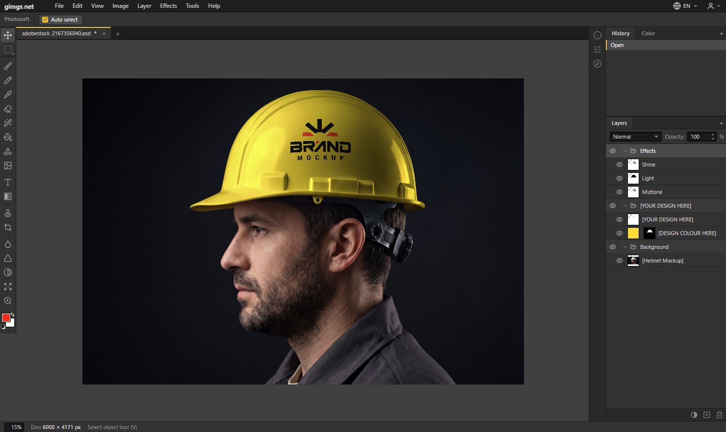 A layered PSD mockup open in Photosoft