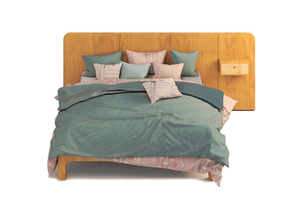Wood Double Bed 3D Model