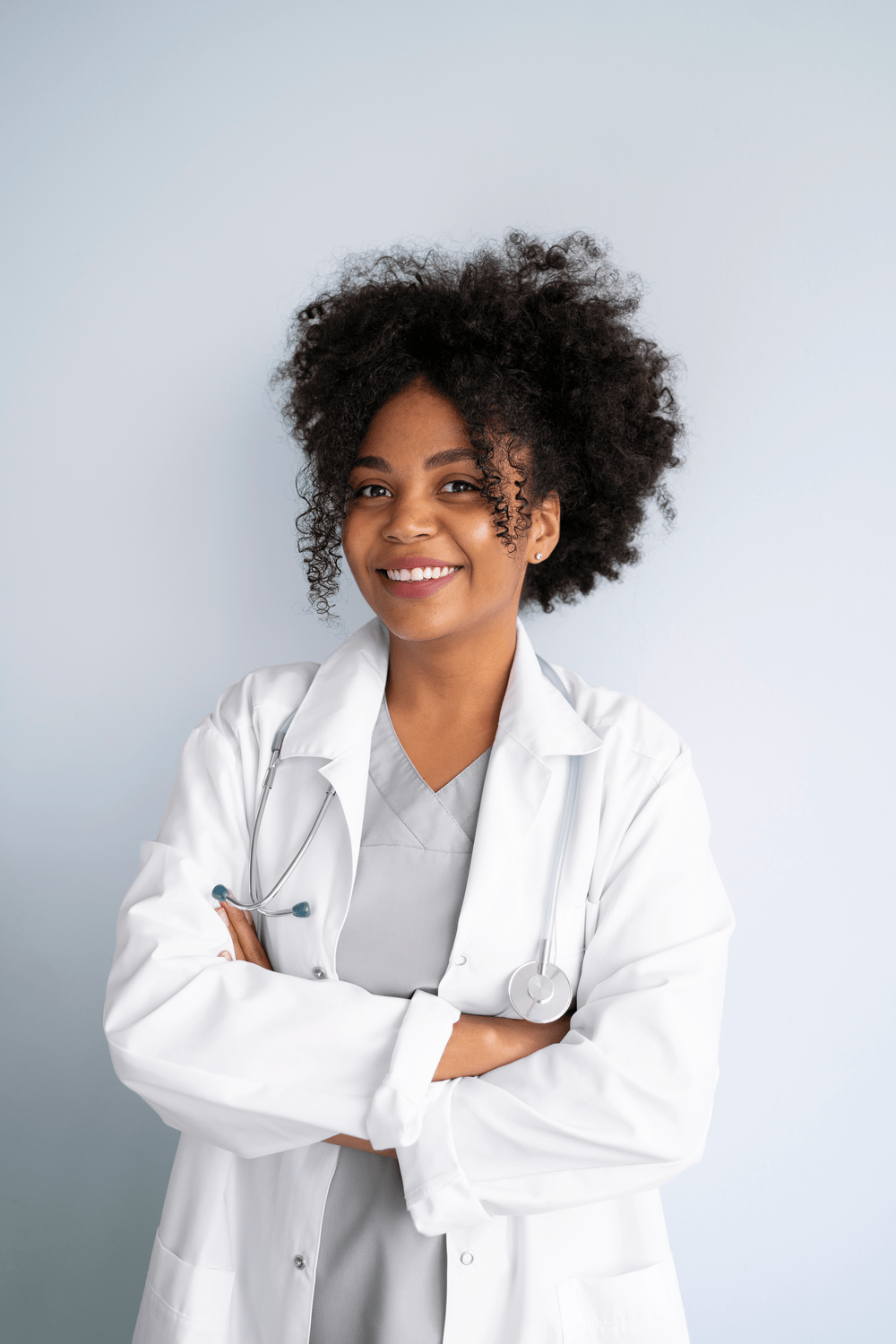 Confident Female Doctor in White Lab Coat