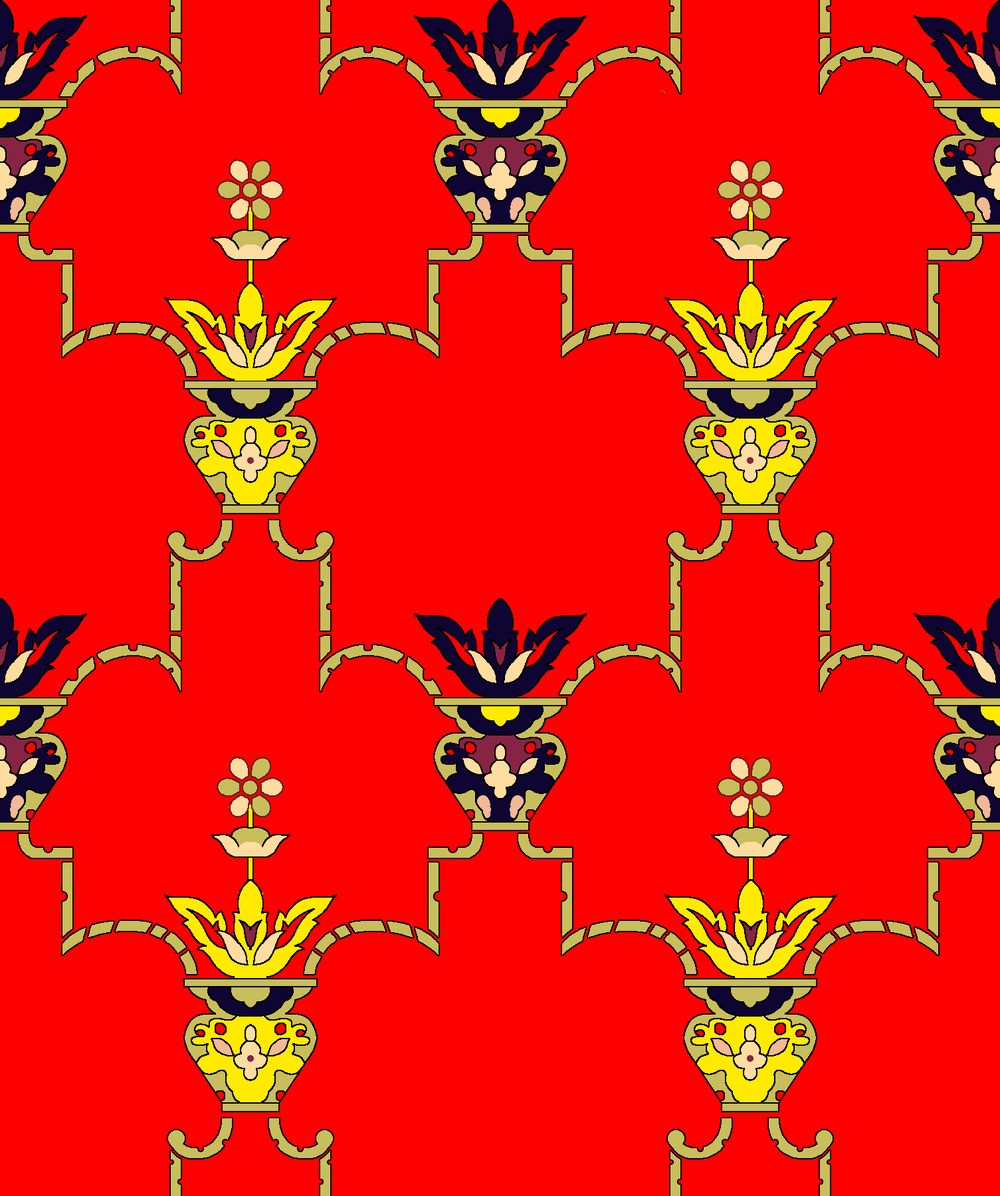 Vibrant Floral Pattern on Red Background