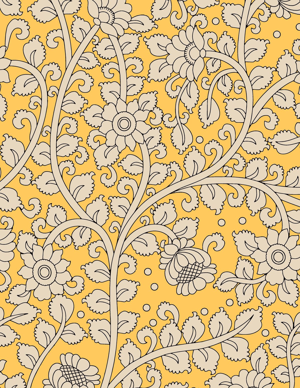 Floral Pattern on Yellow Background
