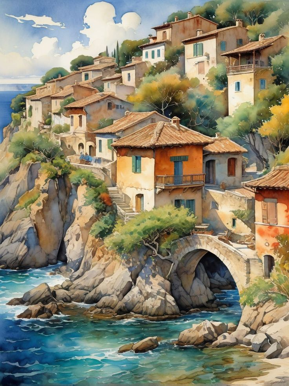 Charming Coastal Village on Rocky Shore