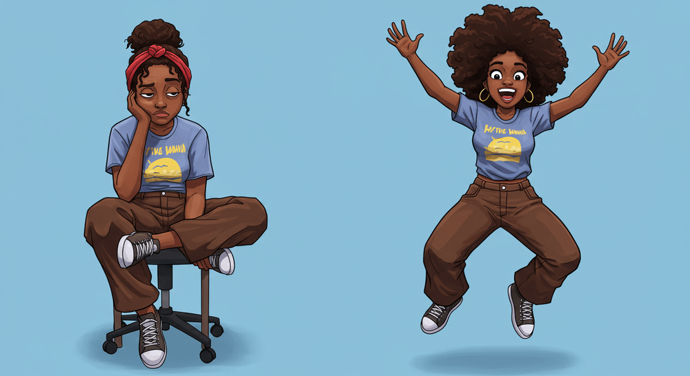 Happy and Thoughtful Young Woman with Afros
