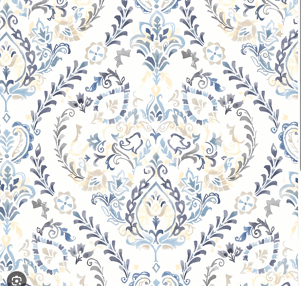Elegant Floral Damask Pattern in Soft Blue and Gold