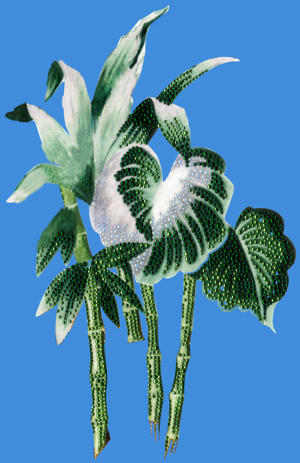 Vintage Botanical Illustration of Bamboo and Tropical Leaves