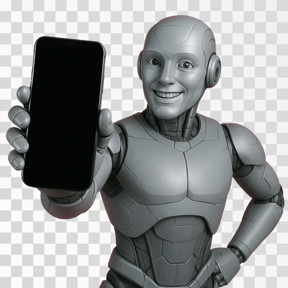 Friendly Robot Holding Smartphone