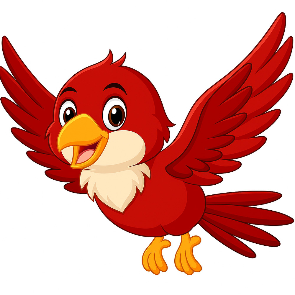 Cheerful Cartoon Red Bird in Flight