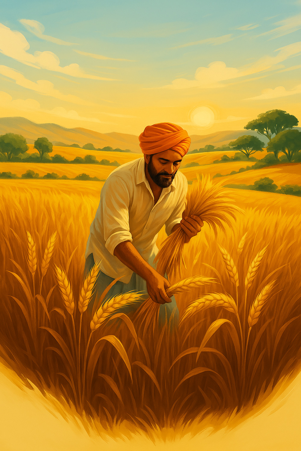 Golden Wheat Harvesting at Sunset