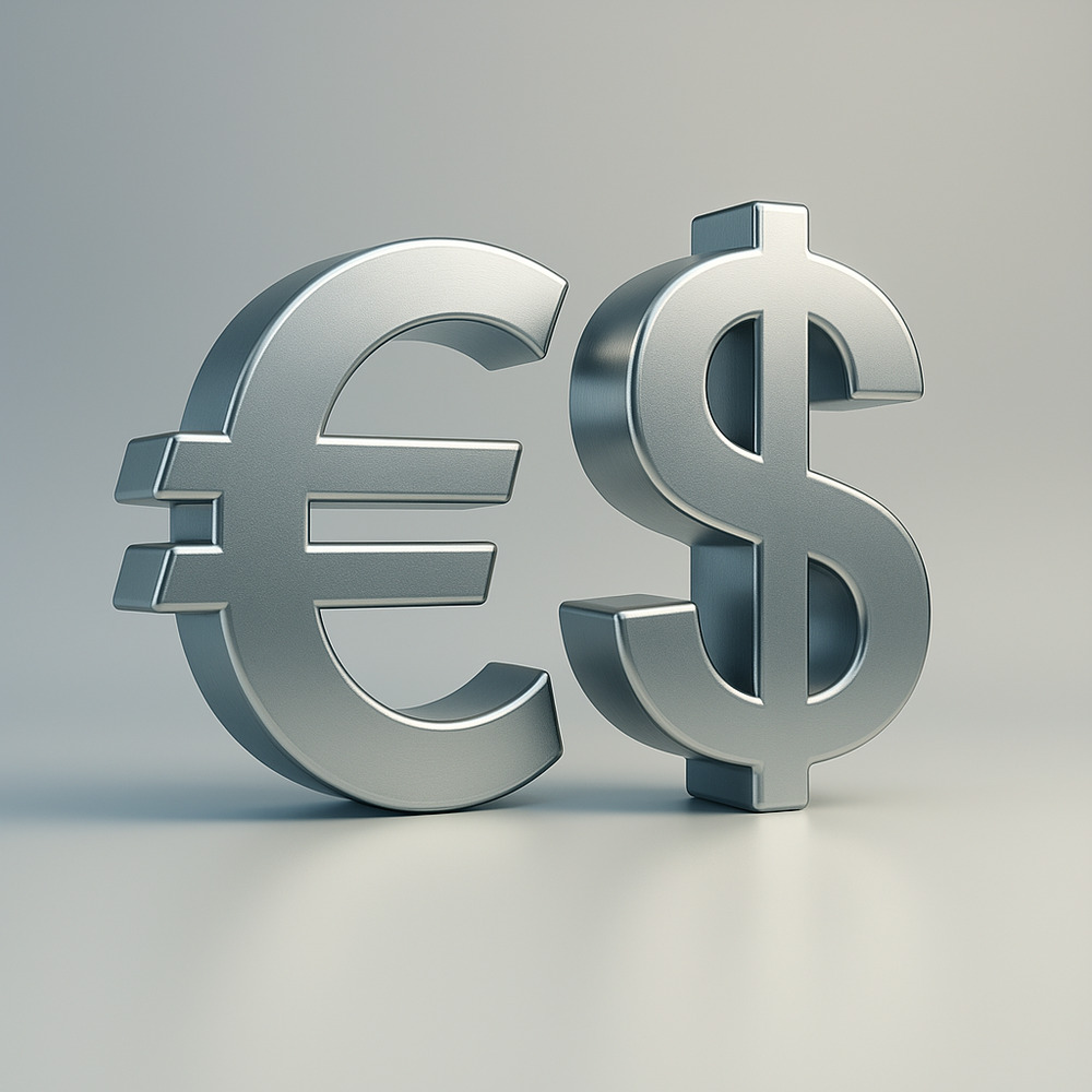 Metallic Euro and Dollar Currency Symbols