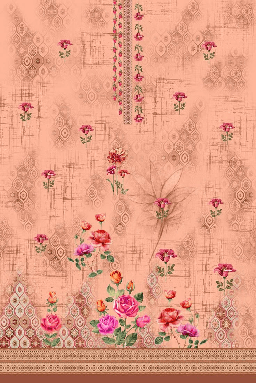 Elegant Floral Pattern Design on Soft Peach Background