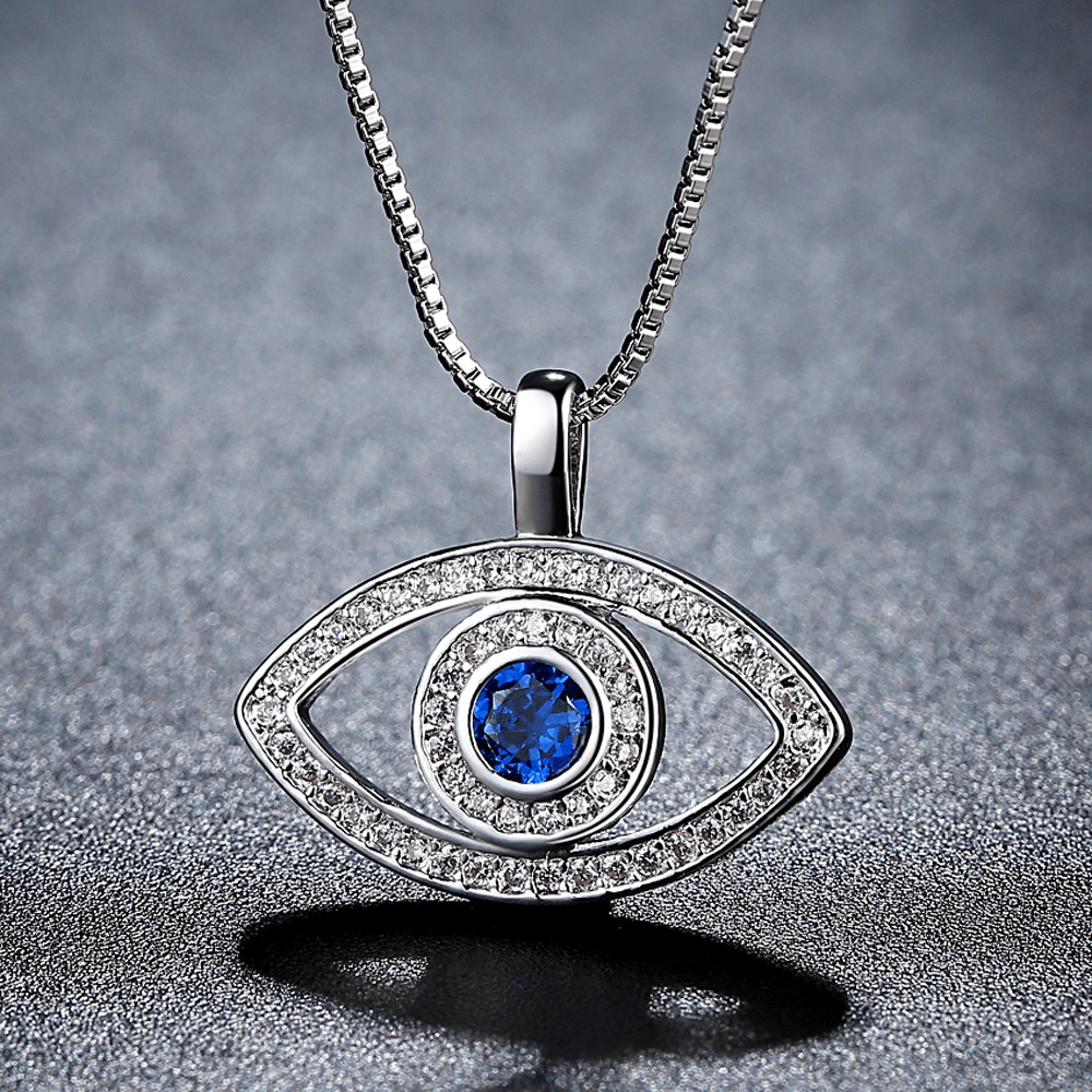 Elegant Evil Eye Necklace with Blue Center Gem