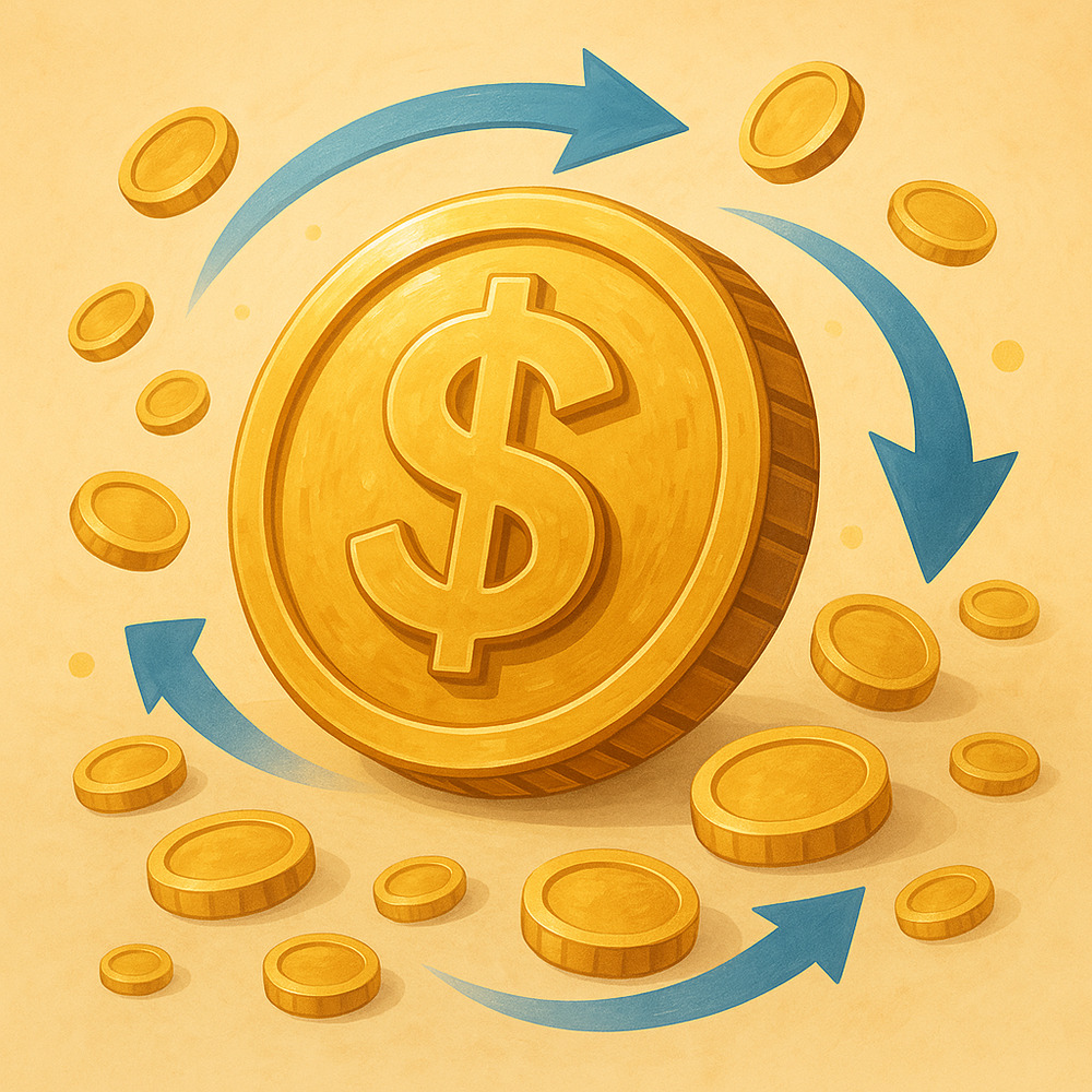 Golden Dollar Coins with Currency Exchange Arrows