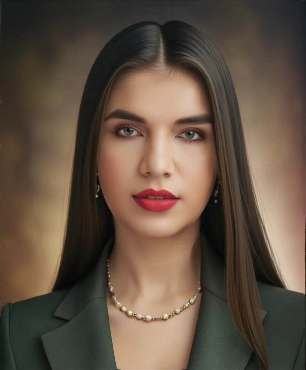 Professional Portrait of a Young Woman with Long Brown Hair