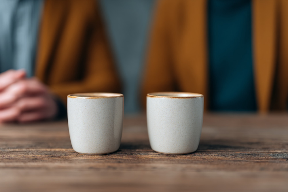 Warm Coffee Cups on a Wooden Table