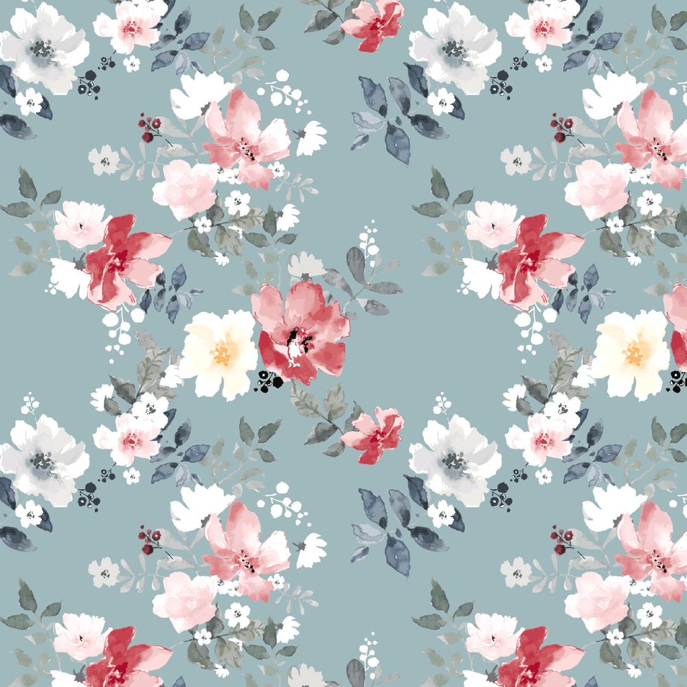 Vintage Floral Pattern on Blue Background