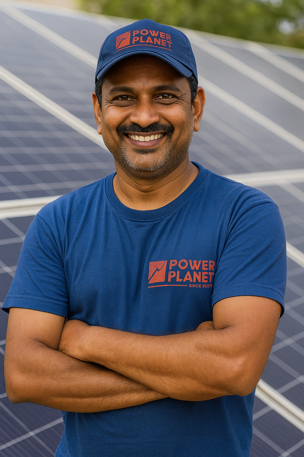 Smiling Technician at Solar Power Plant