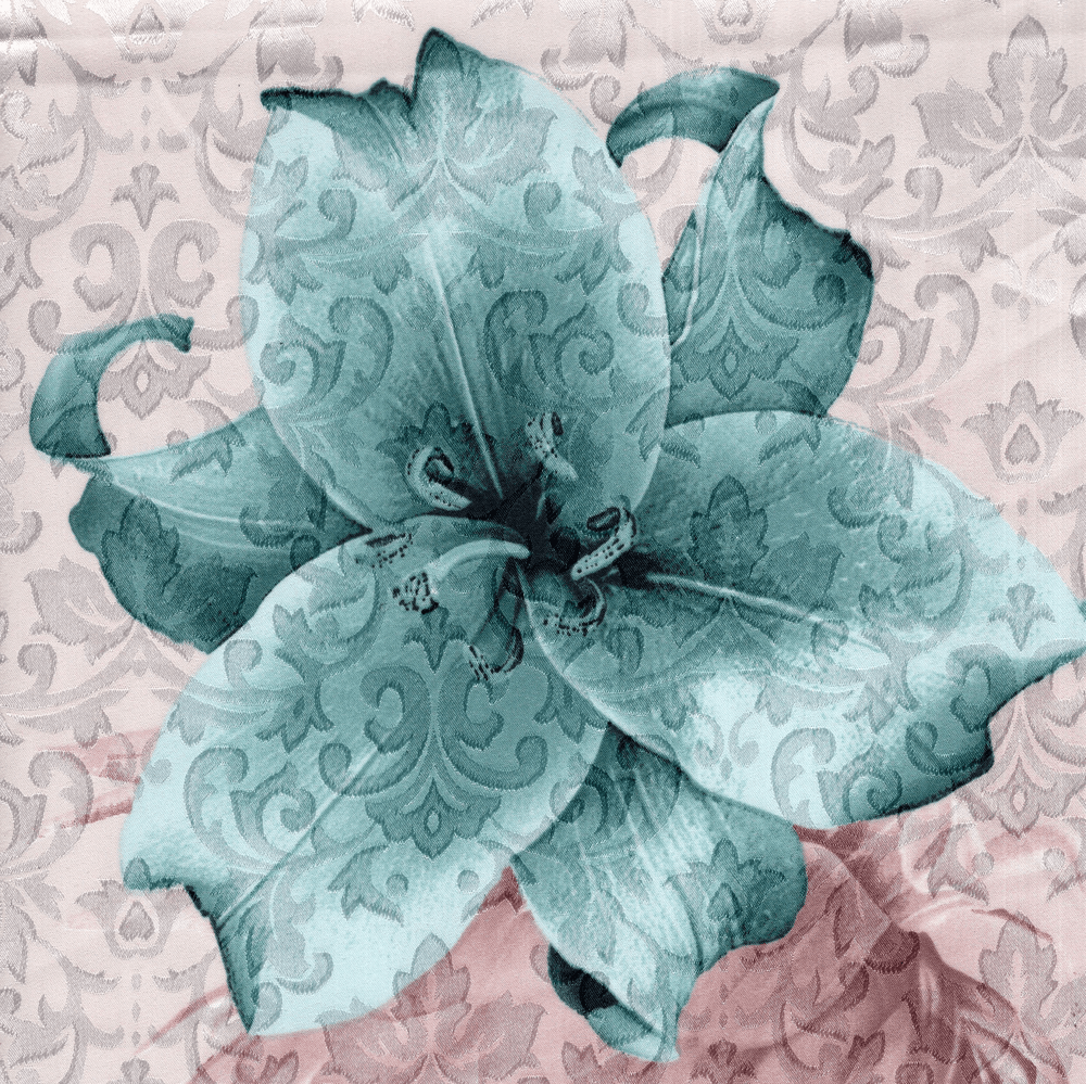 Elegant Aqua Flower on Vintage Damask Background
