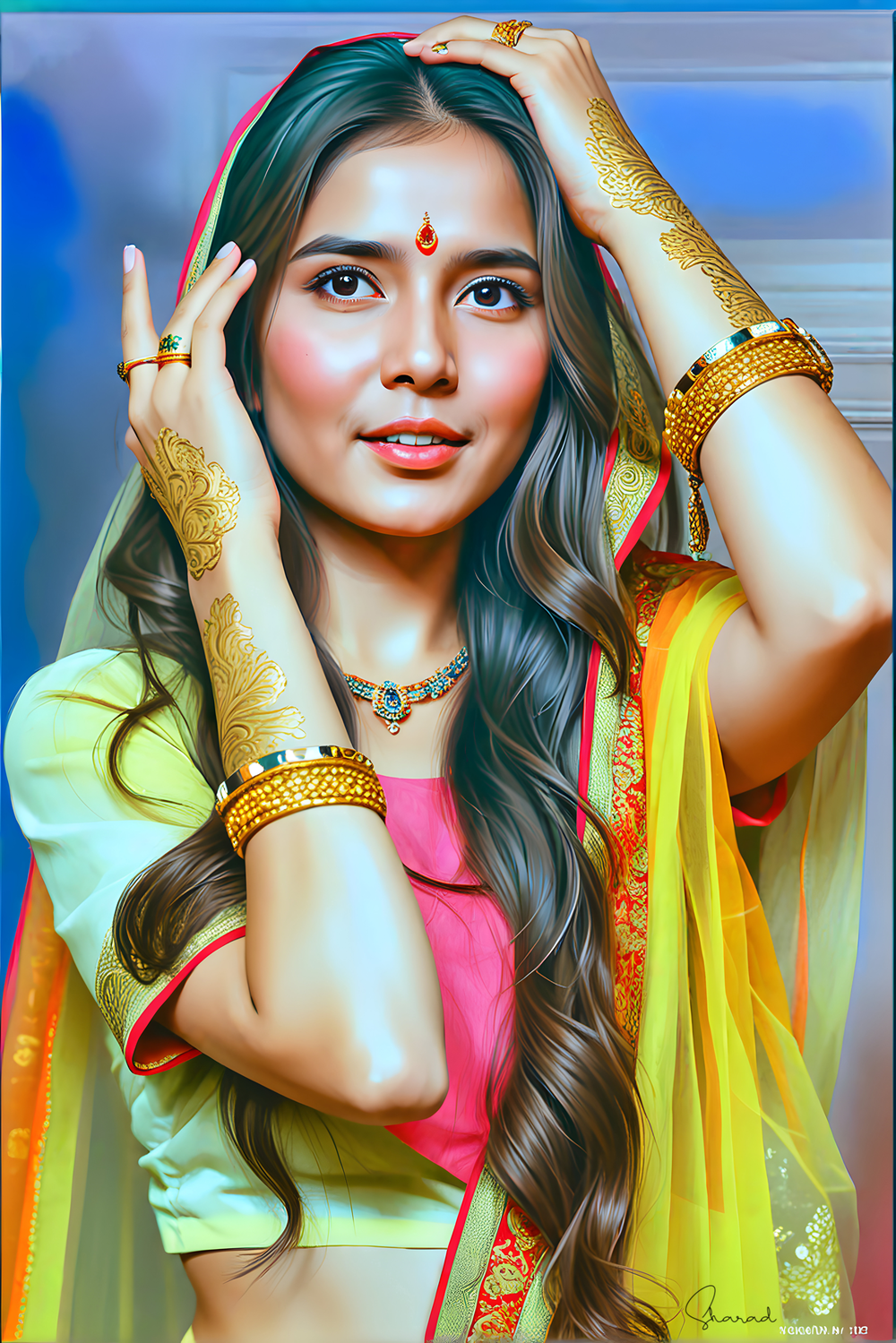 Festive Portrait of Young Indian Woman in Traditional Attire