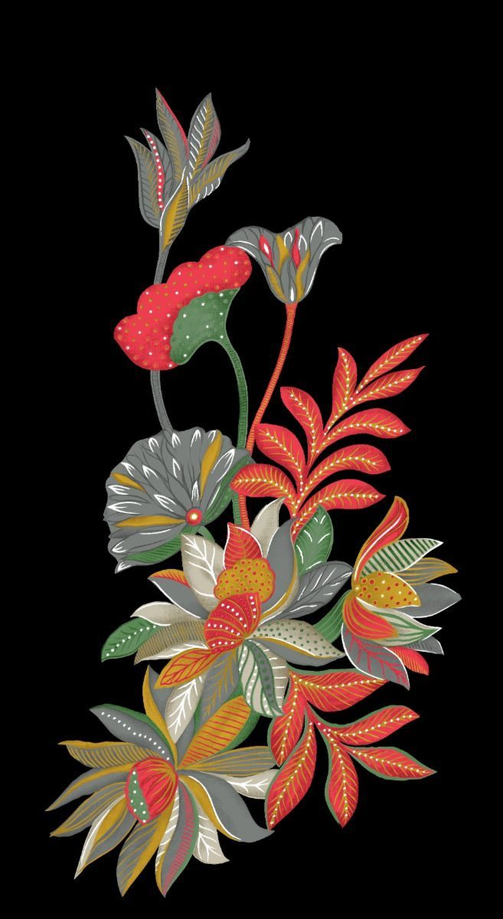 Vibrant Floral Illustration on Black Background