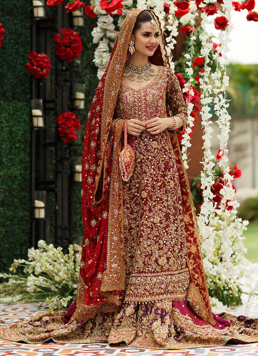 Elegant Traditional Bridal Outfit with Embroidery