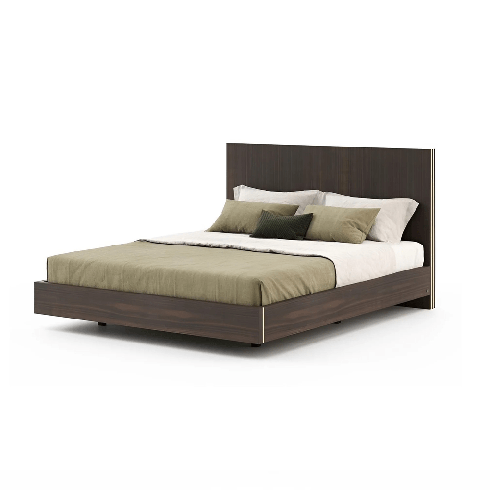 Modern Wooden Bed with Linen Bedding