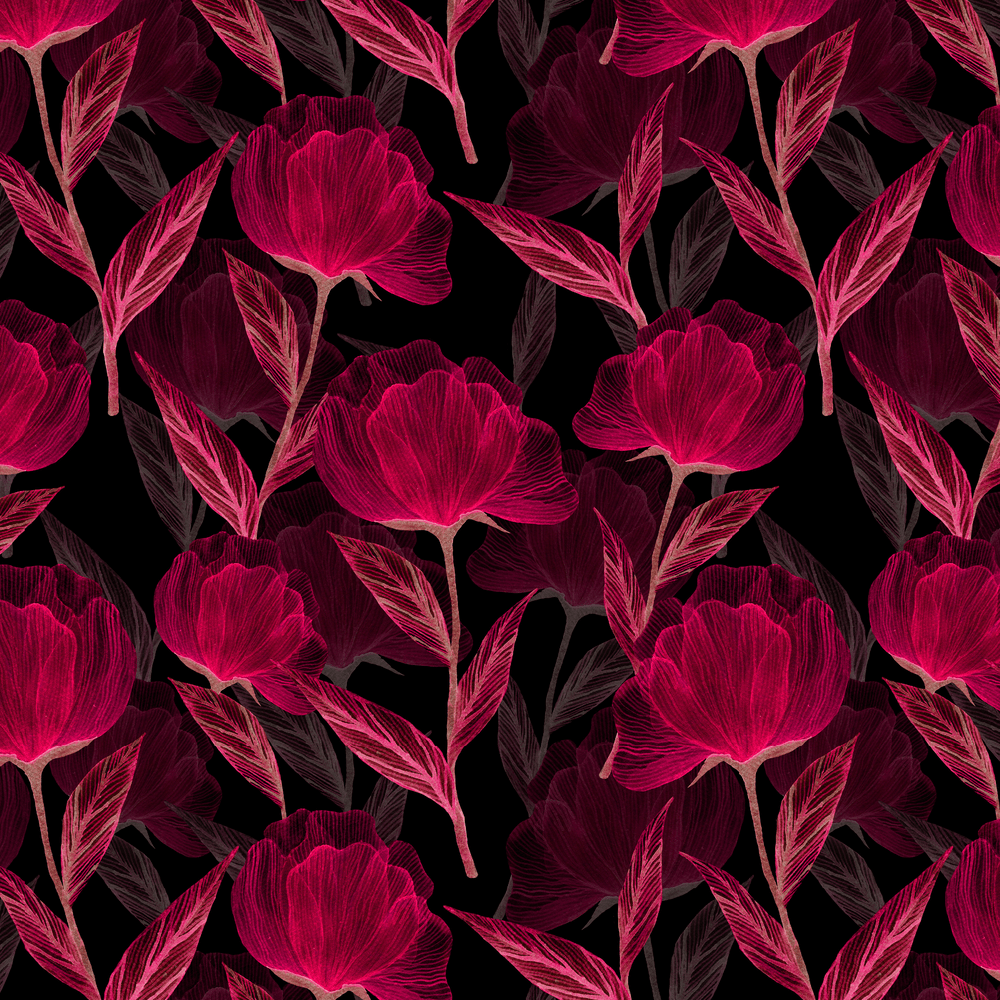 Elegant Red Floral Pattern on Black Background