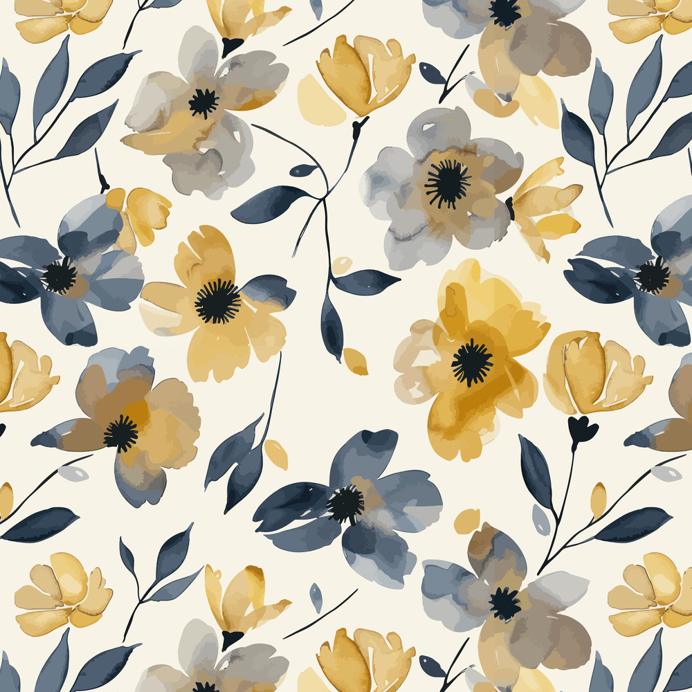 Elegant Floral Pattern in Blue and Yellow