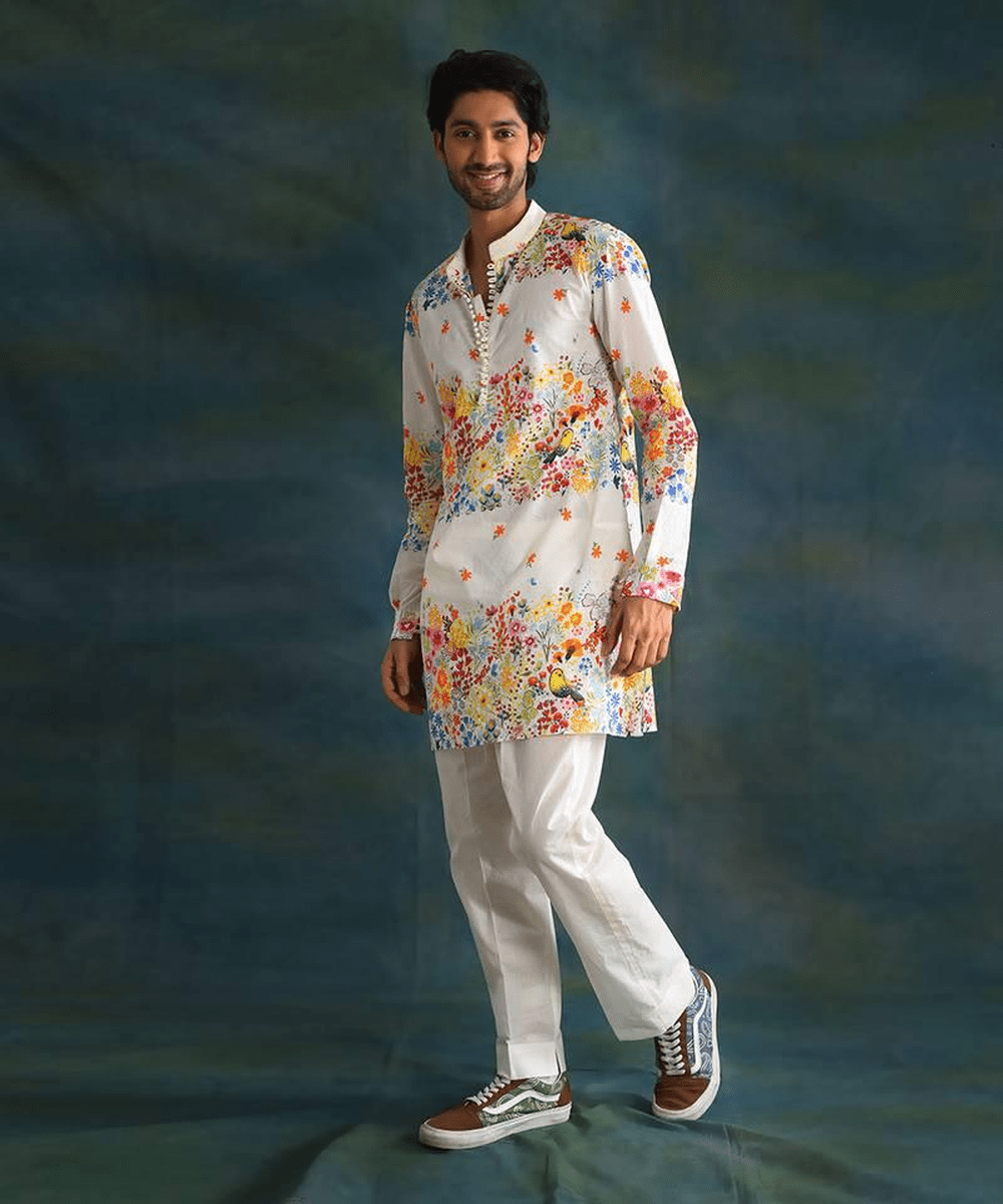 Stylish Young Man in Colorful Floral Kurta