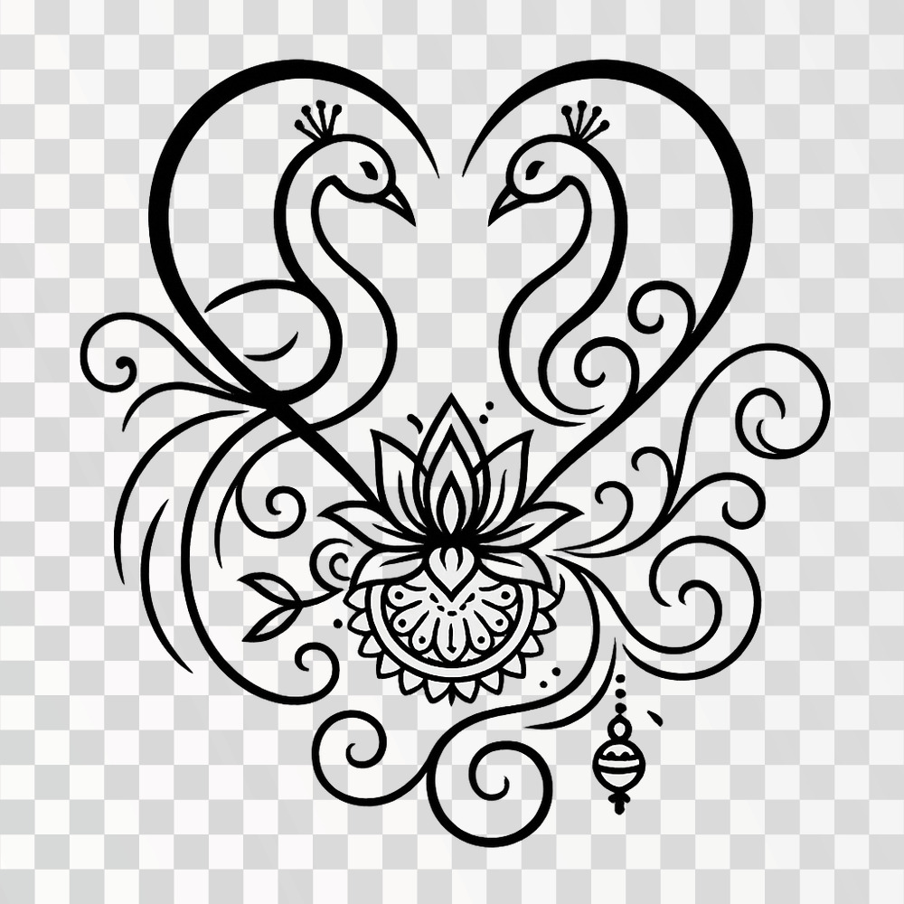 Elegant Hindu Wedding Clipart with Peacock and Lotus Design
