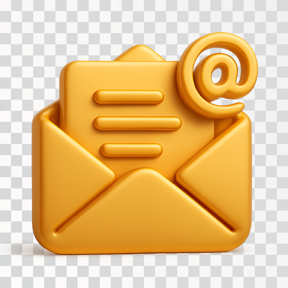 3D Yellow Email Icon with At Symbol