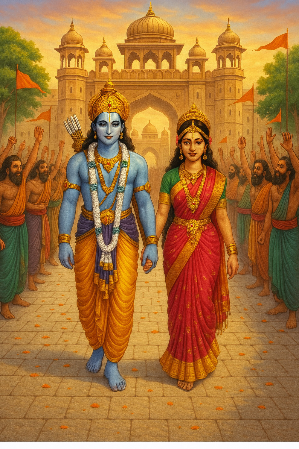 Divine Couple: Lord Rama and Sita in Majestic Celebration