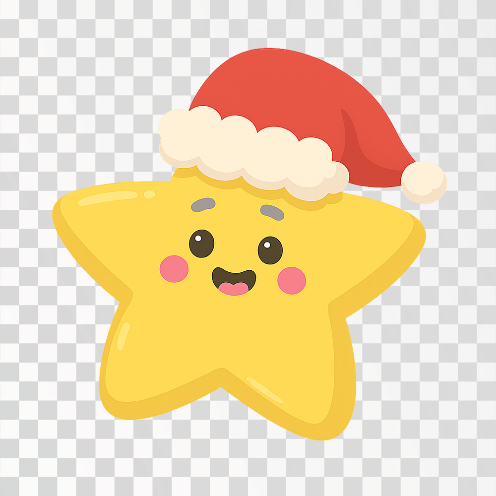Cute Christmas Star with Santa Hat