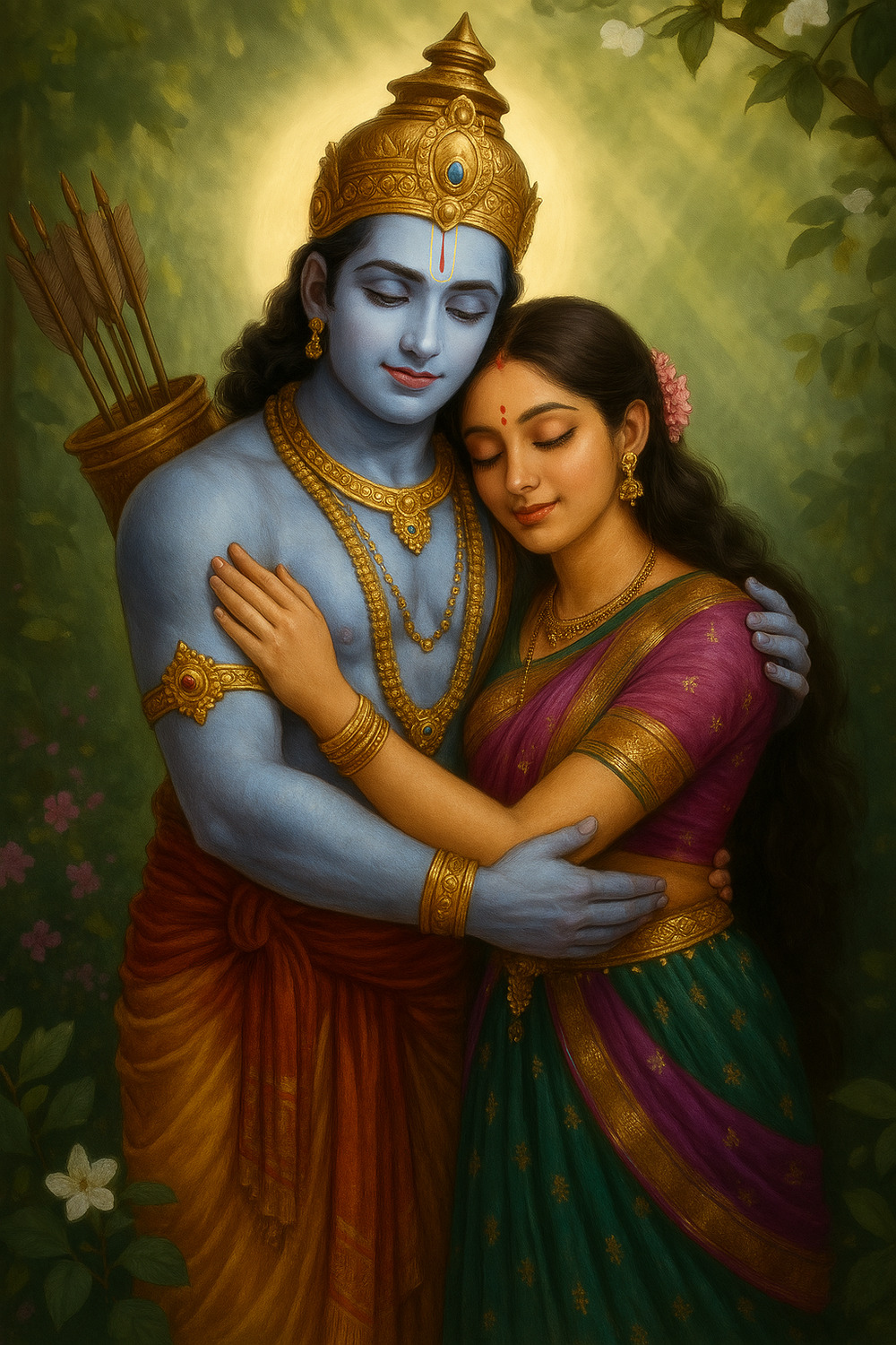 Divine Embrace: Lord Rama and Sita