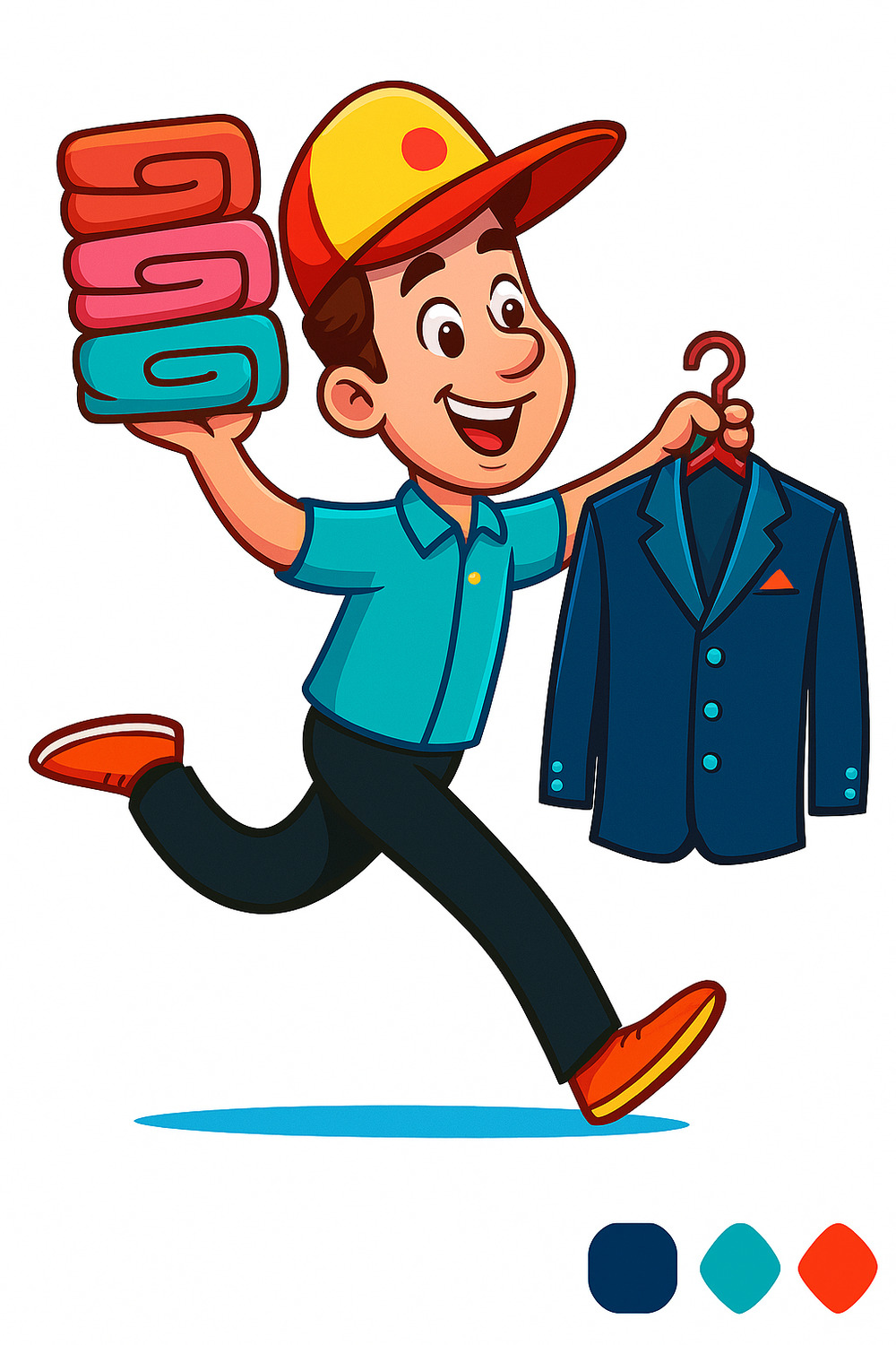 Cheerful Laundry Worker with Clothes
