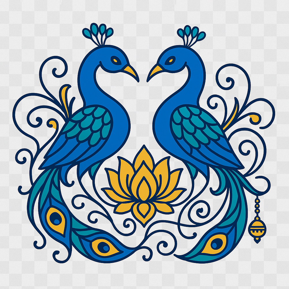 Elegant Hindu Wedding Clipart with Peacocks and Lotus