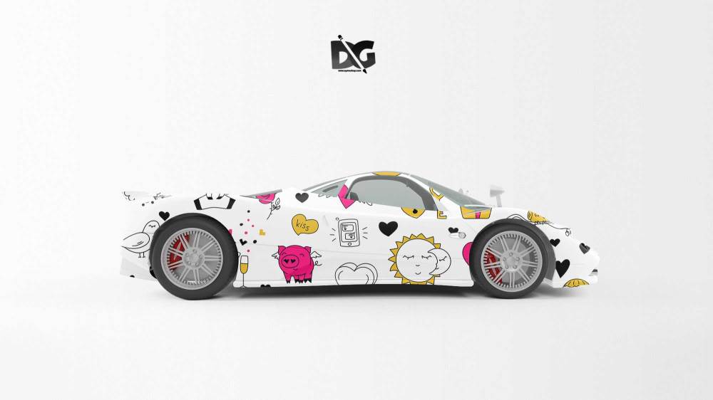 Free PSD Ferrari Car Wrap Mockup