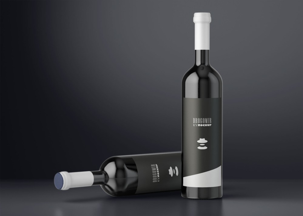 Free Black Background Wine Bottle Mockup - Graphicfolks
