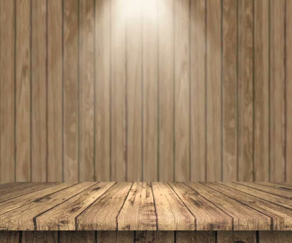 3D wooden table looking out 