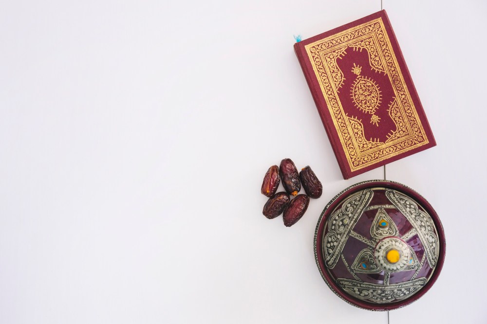 Ramadan composition with quran and dates