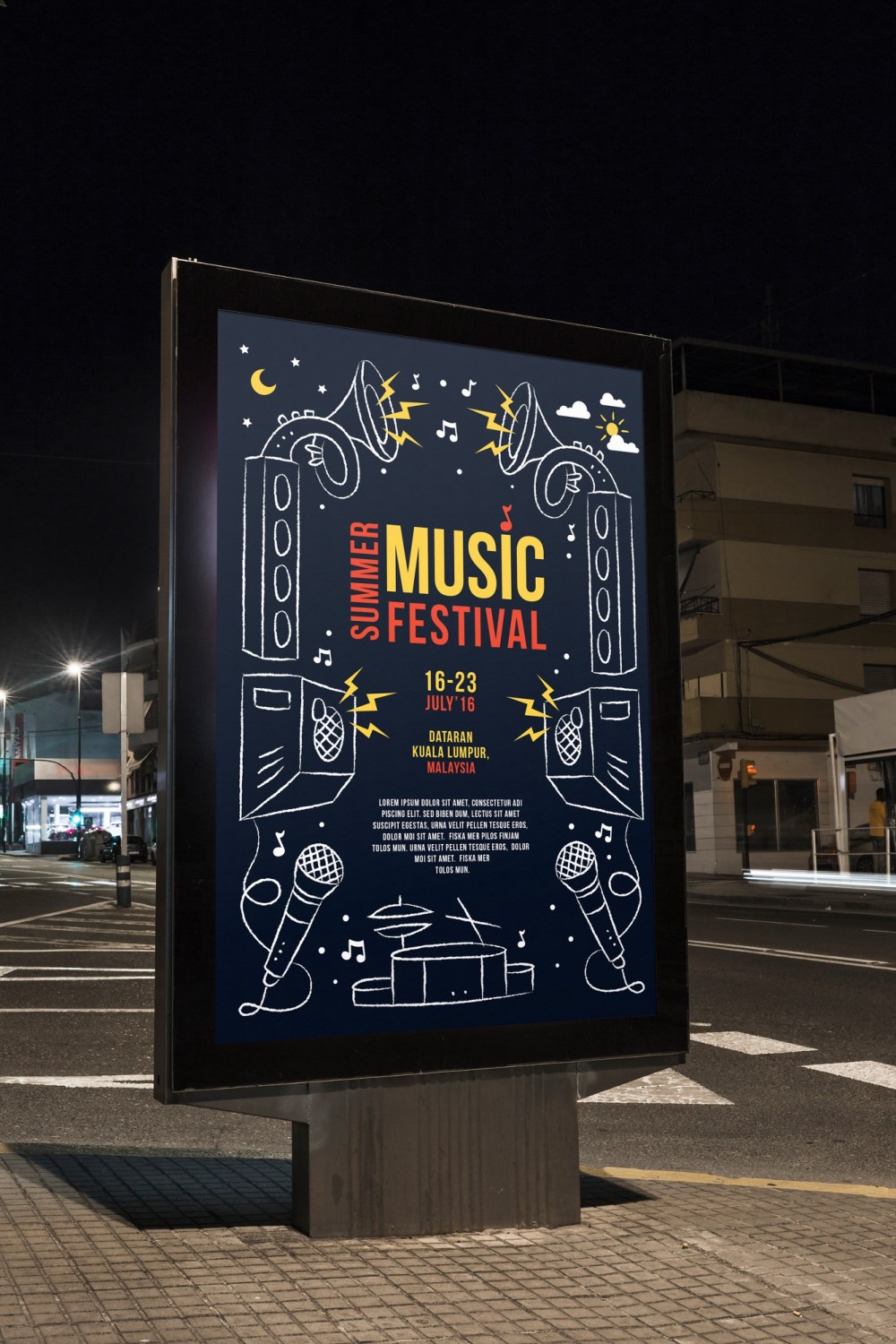 Billboard mockup in city at night