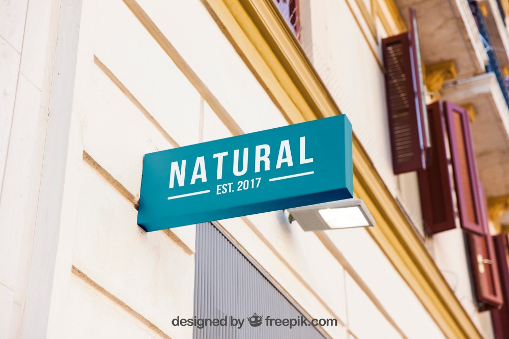 Blue shop sign mockup