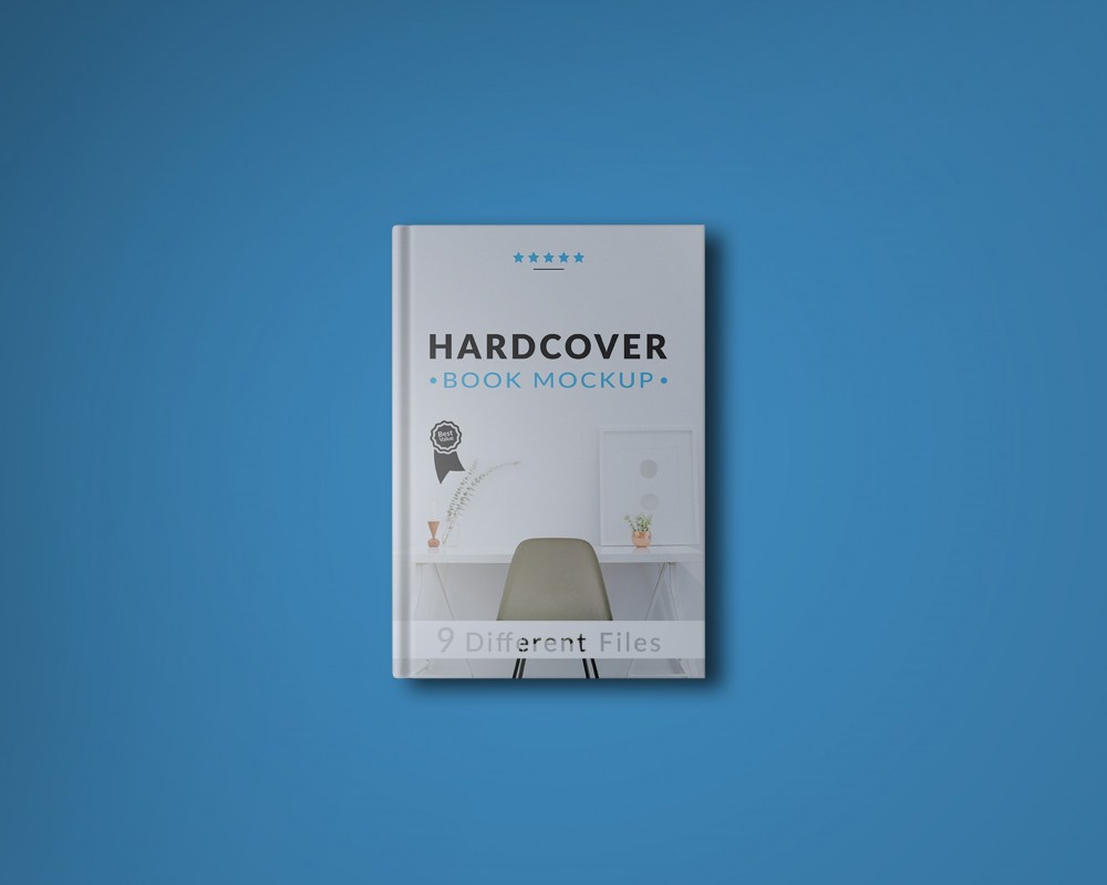 Book cover on blue background mock up
