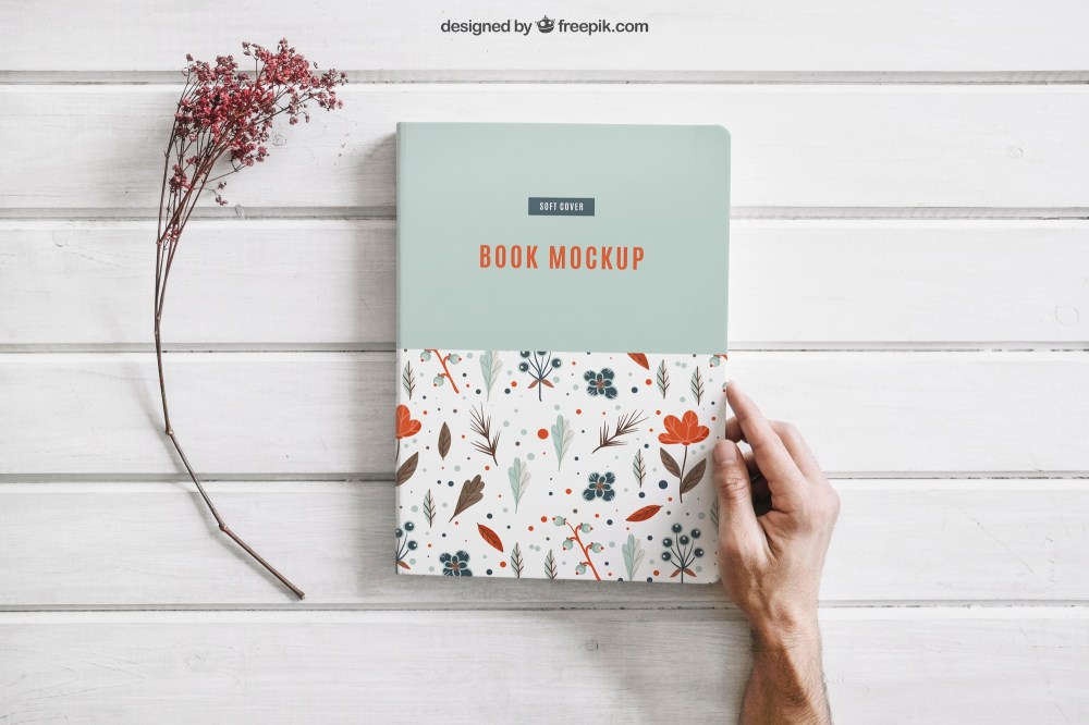 Book mock up with flower