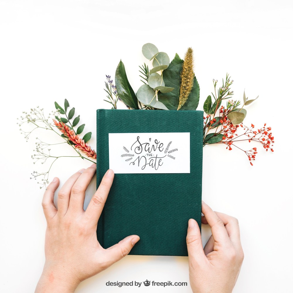 Book mockup with hands