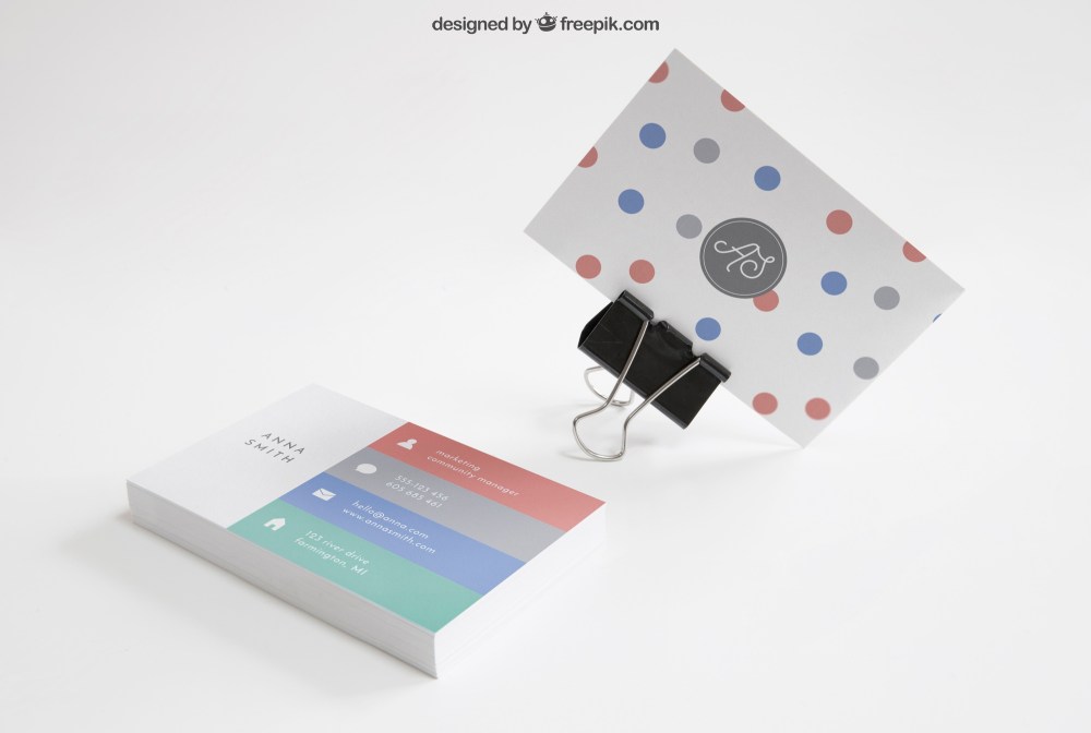 Business card mockup with clamp and stack