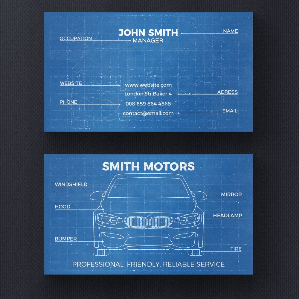 Car blueprint business card template