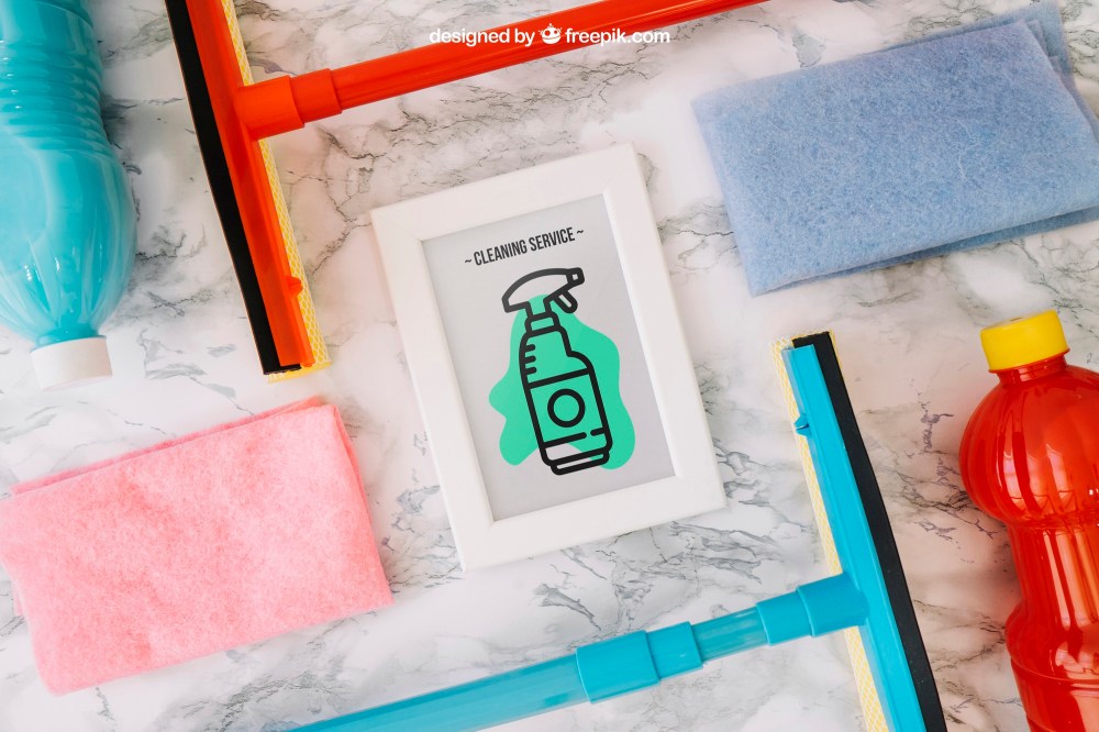 Cleaning mockup with frame in middle